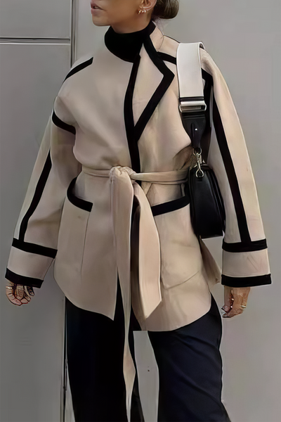 Contrast Belted Modern Kaşe Kaban