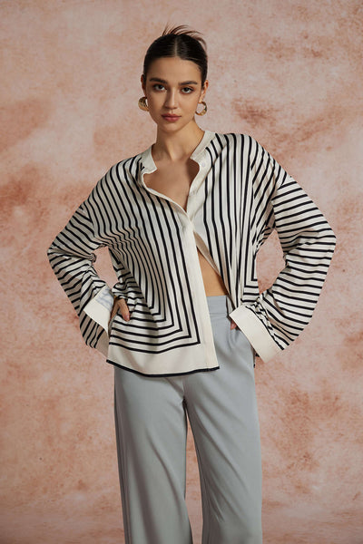 Line Mirage Oversize Geometrik Desenli Gömlek