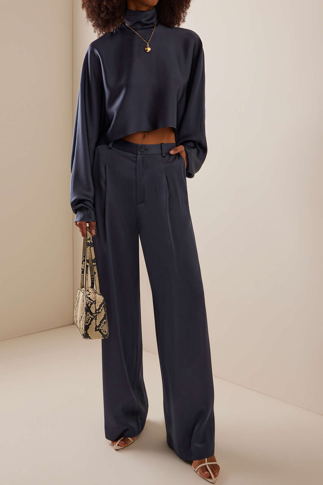 Satin Pleated Button Pocket Pantolon