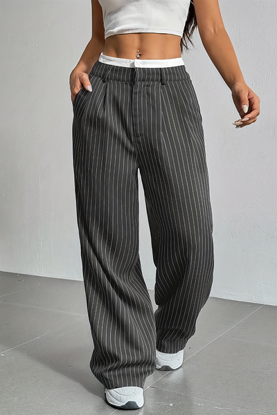 Tailored Lines Geniş Paça Çizgili Pantolon