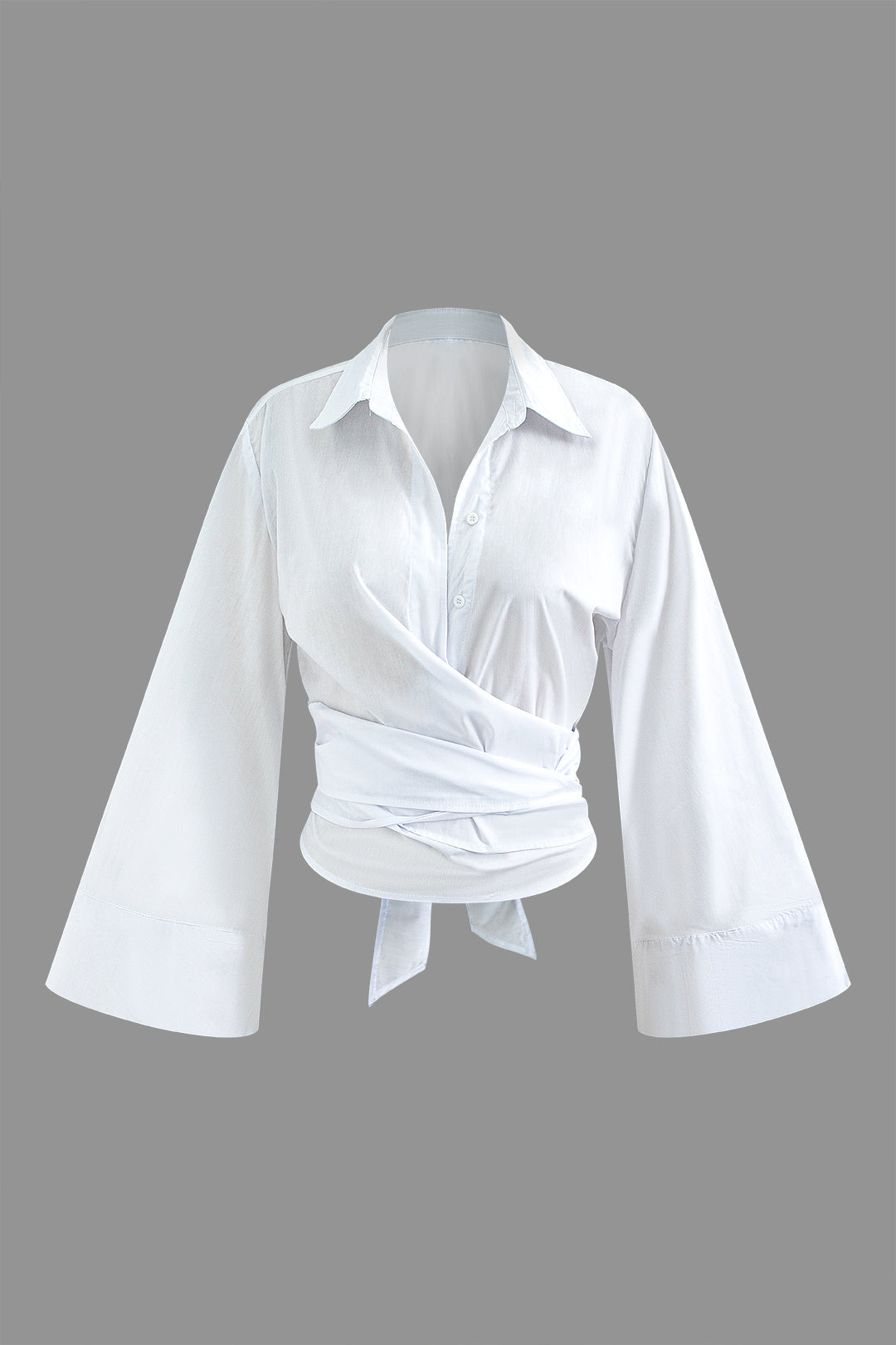 White Embrace Kuşaklı Geniş Kollu Gömlek Bluz