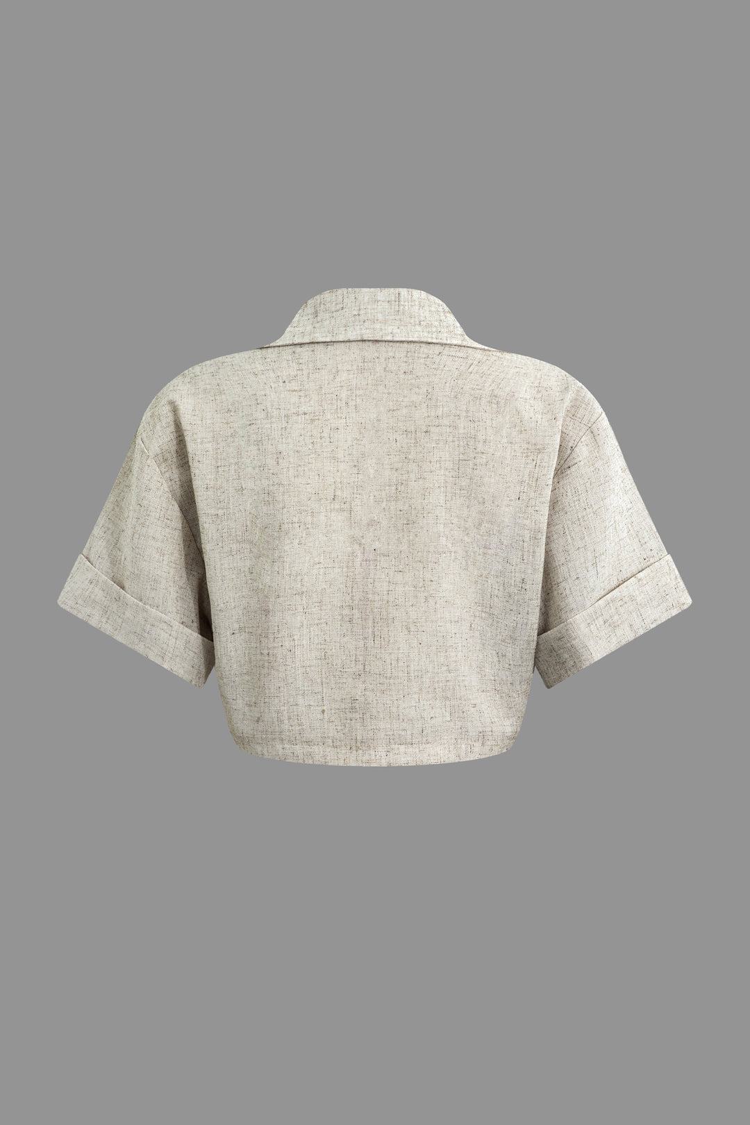 Sage Texture Kruvaze Yaka Keten Görünümlü Crop Gömlek