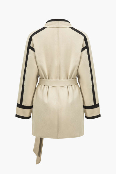 Contrast Belted Modern Kaşe Kaban