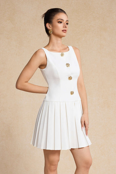 Ivory Bloom Pliseli Mini Elbise