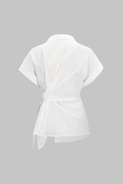 Urban Fold Kuşaklı Asimetrik Gömlek Bluz