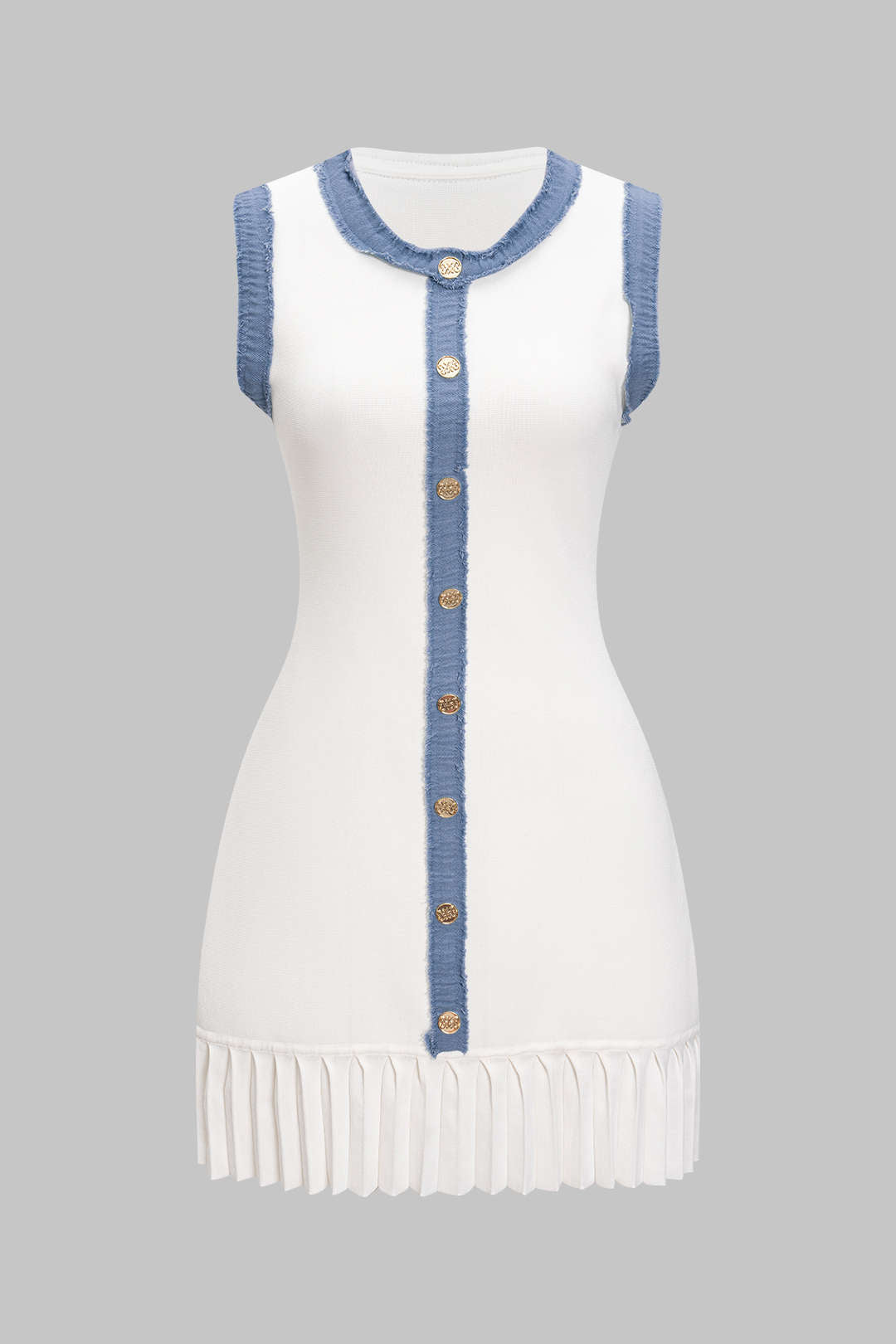 Ivory Contrast Trim Pileli Mini Elbise