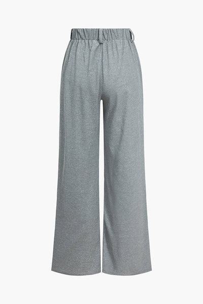 Soft Grey Pleat Yüksek Bel Palazzo Pantolon