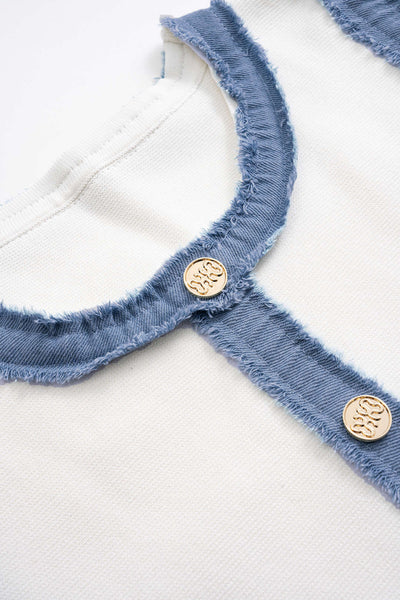 Ivory Contrast Trim Pileli Mini Elbise