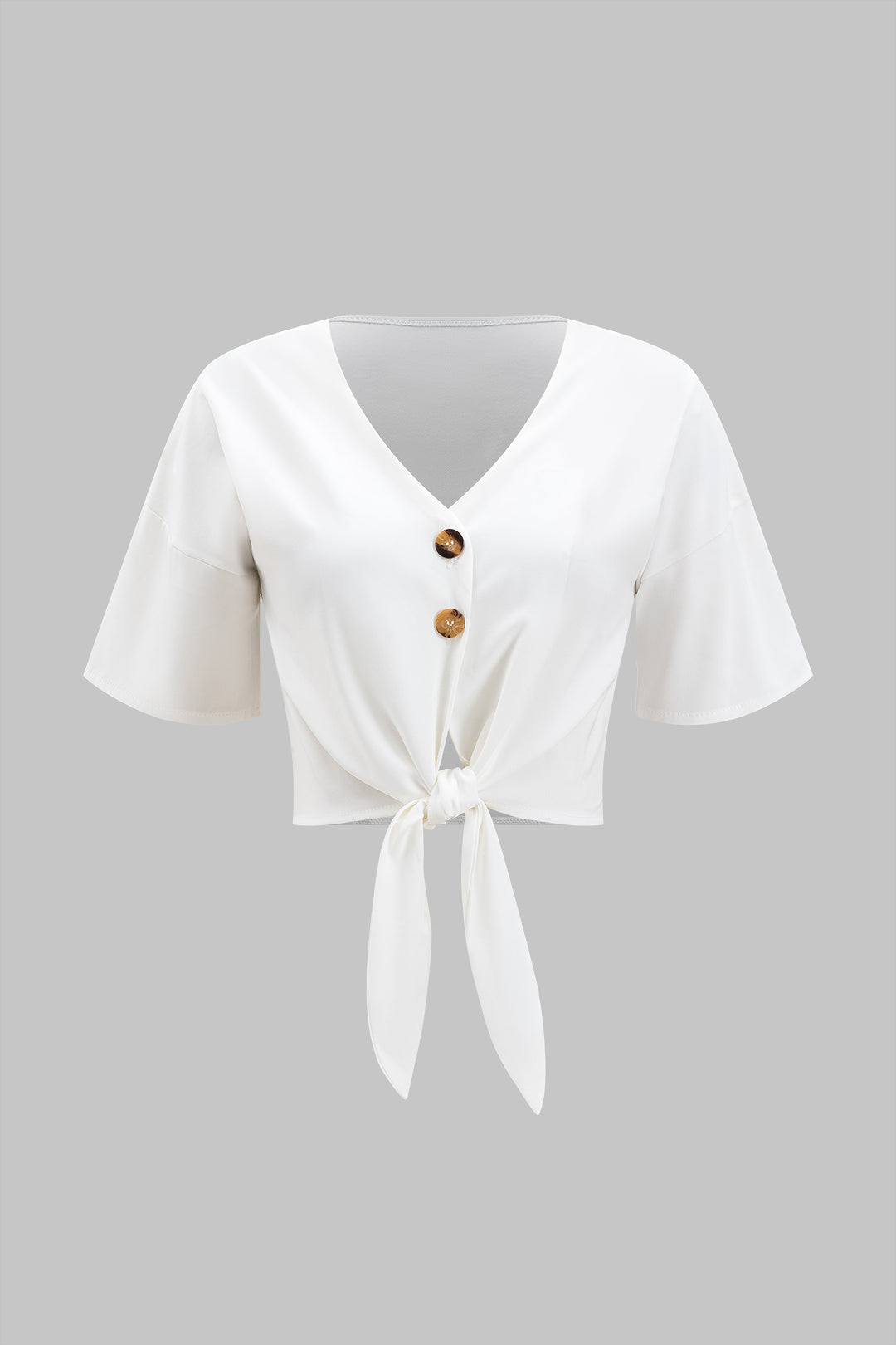 Pearl Knot Düğme Detaylı Bağlamalı Bluz