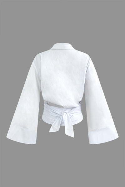 White Embrace Kuşaklı Geniş Kollu Gömlek Bluz