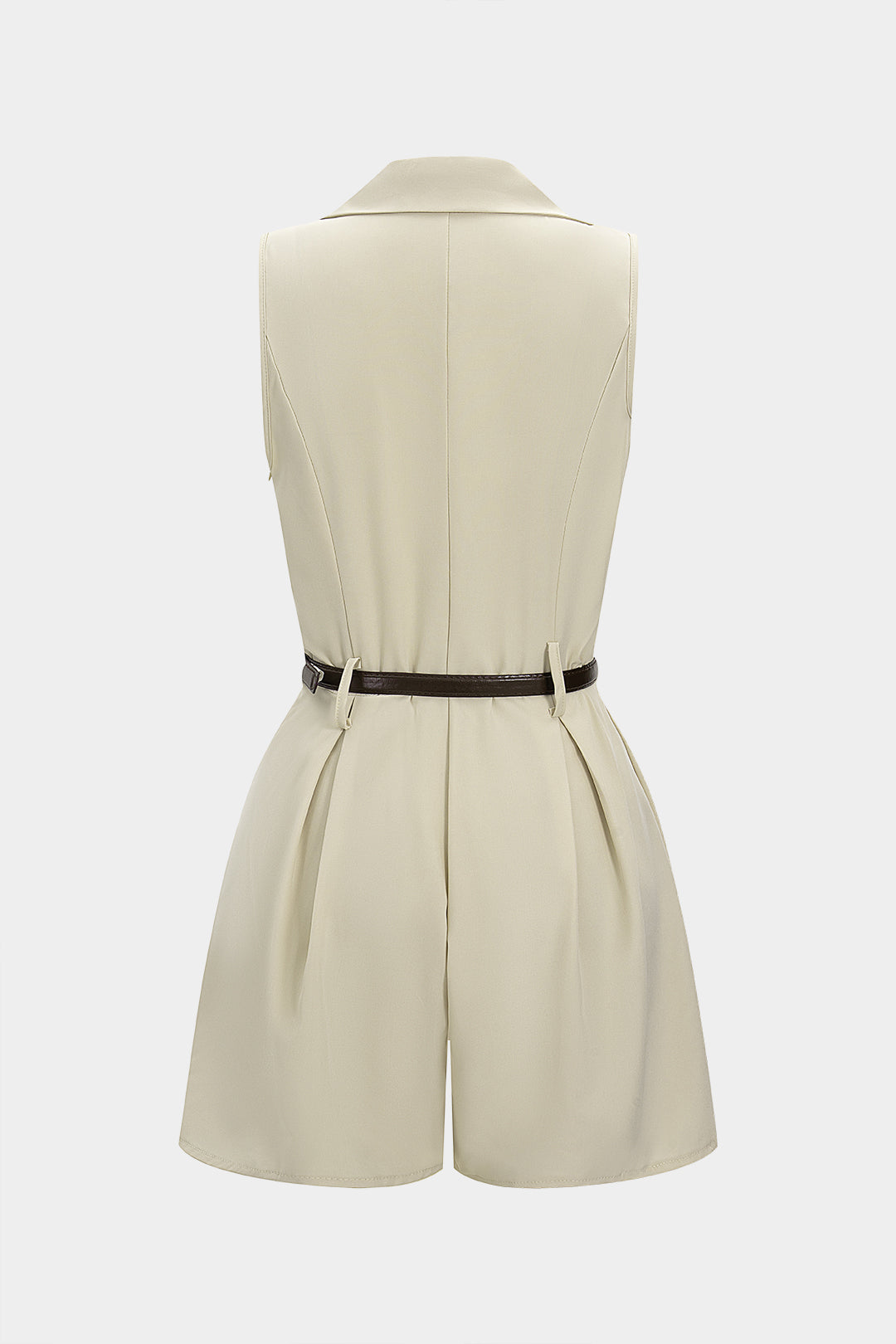 V-Neck Belted Pleated Sleeveless Romper