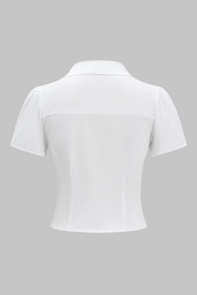 Pleated Button Corset Short-Sleeve Bluz