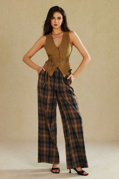 Heritage Check Geniş Paça Pantolon