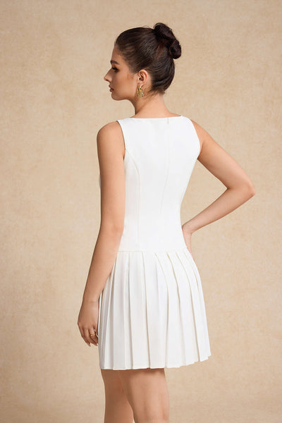 Ivory Bloom Pliseli Mini Elbise